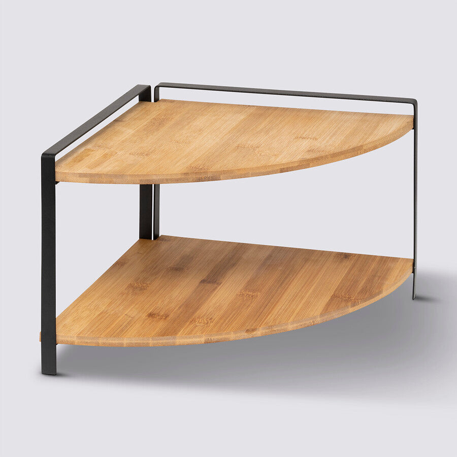 Étagère d’Angle 2 Niveaux – Bambou & Acier