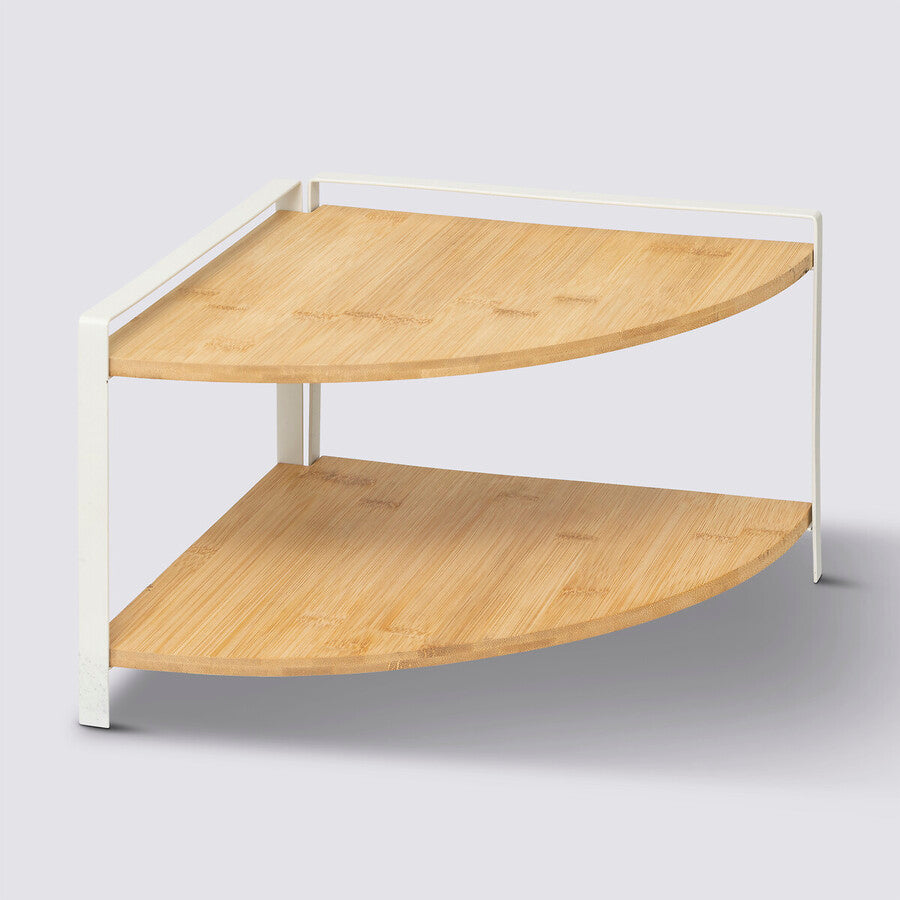 Étagère d’Angle 2 Niveaux – Bambou & Acier