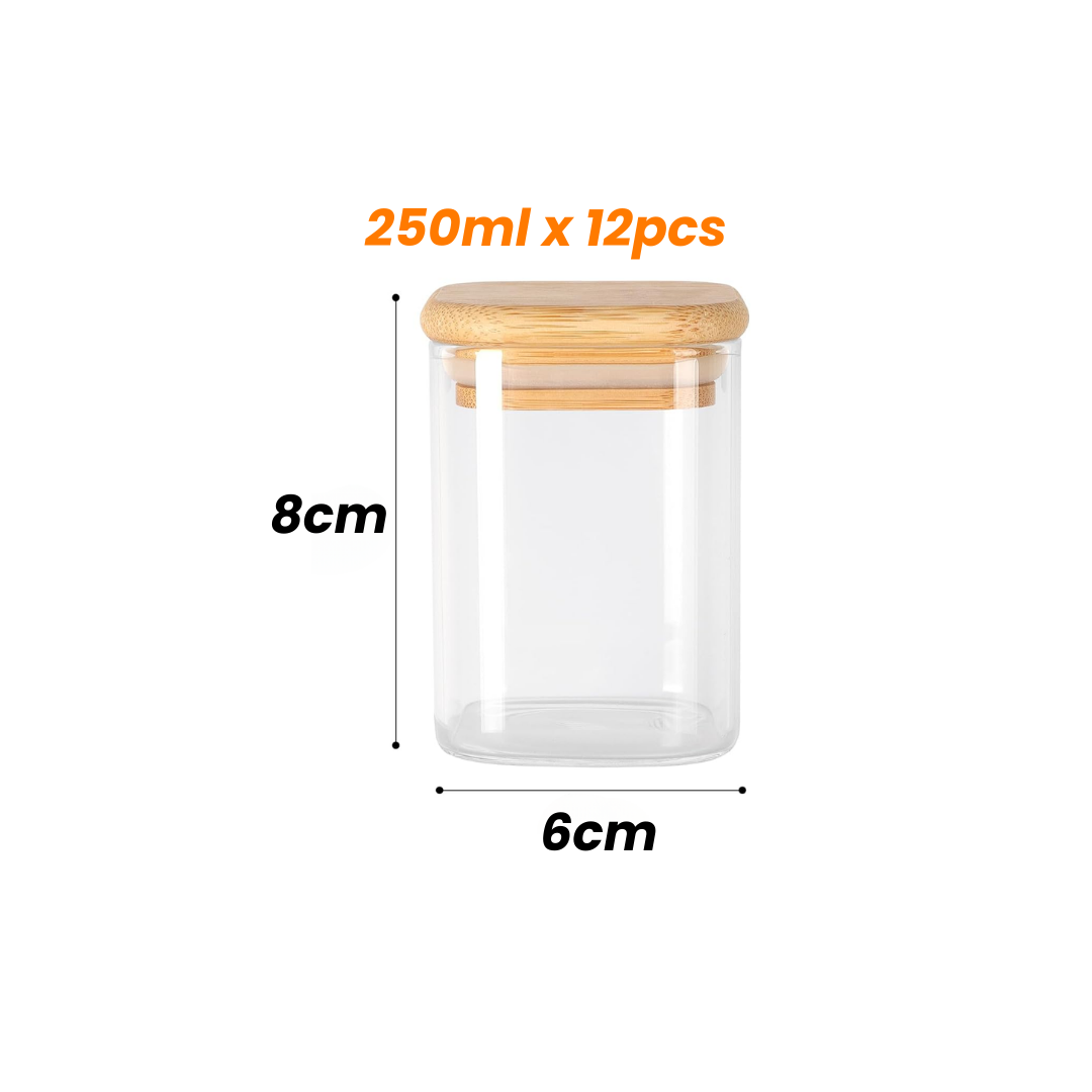 Lot de 12 Bocaux en Verre Hermétiques – 250 ml + 12 Étiquettes