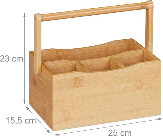 Range-Couverts en Bambou avec Poignée – 4 Compartiments