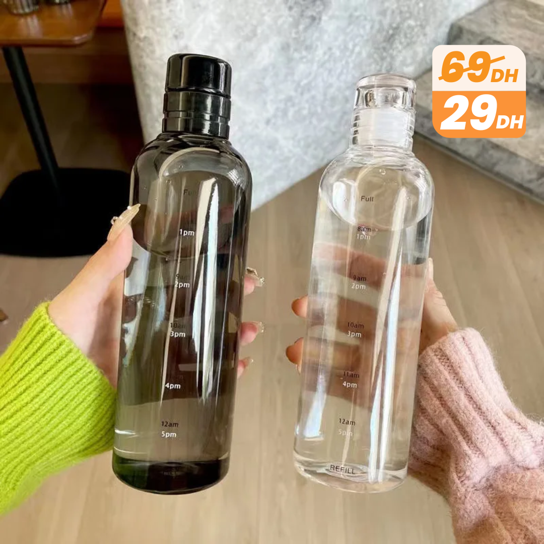 Bouteille d’Eau 500ml – Transparent avec Marqueur de Temps