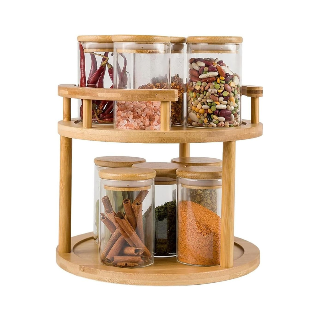 Étagère de Rangement en Bambou – Double Rotation 360°