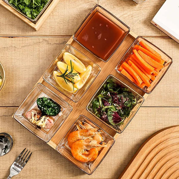 Ensemble de Bols en Verre avec Support en Bois