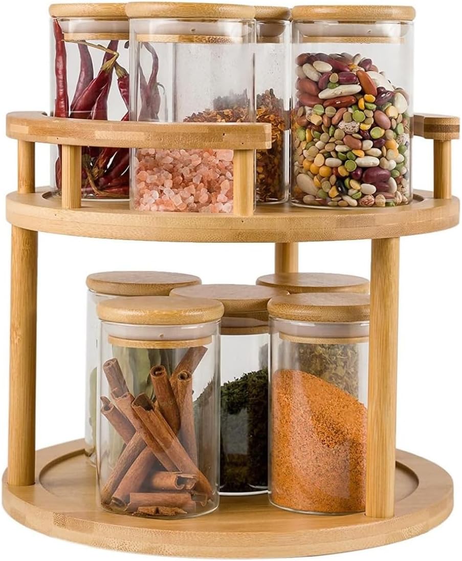 Étagère de Rangement en Bambou – Double Rotation 360°