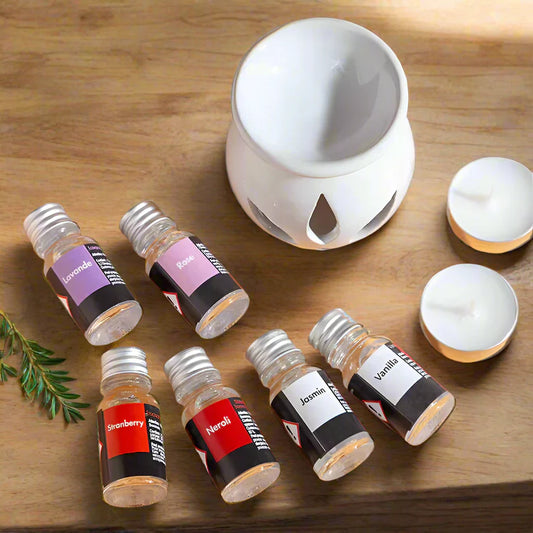 Coffret Aromathérapie Complet – 12 Huiles Parfumées + Brûleur Céramique + Bougies