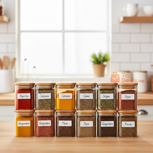 Lot de 12 Bocaux en Verre Hermétiques – 250 ml + 12 Étiquettes