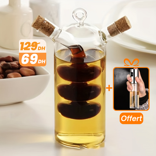 Bouteille en verre pour huile et vinaigre 2en1