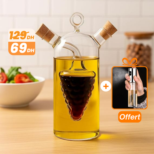 Bouteille Verre 2-en-1 Huile & Vinaigre + Pulvérisateur Offert