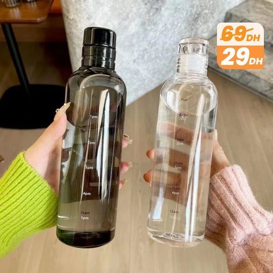 Bouteille d’Eau 500ml – Transparent avec Marqueur de Temps