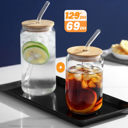 Lot de 2 Tasses à Thé à Bulles en Verre avec Couvercle & Paille