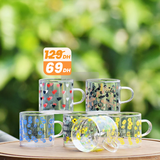 Lot de 6 Petites Tasses à Café en Verre Borosilicate