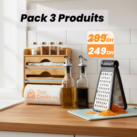 Pack Cuisine Pratique – Râpe, Bouteilles Huile & Vinaigre et Distributeur 3-en-1