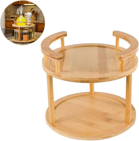 Étagère de Rangement en Bambou – Double Rotation 360°