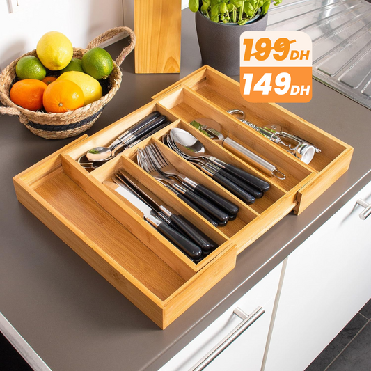 Range-Couverts Extensible en Bambou – 7 Compartiments